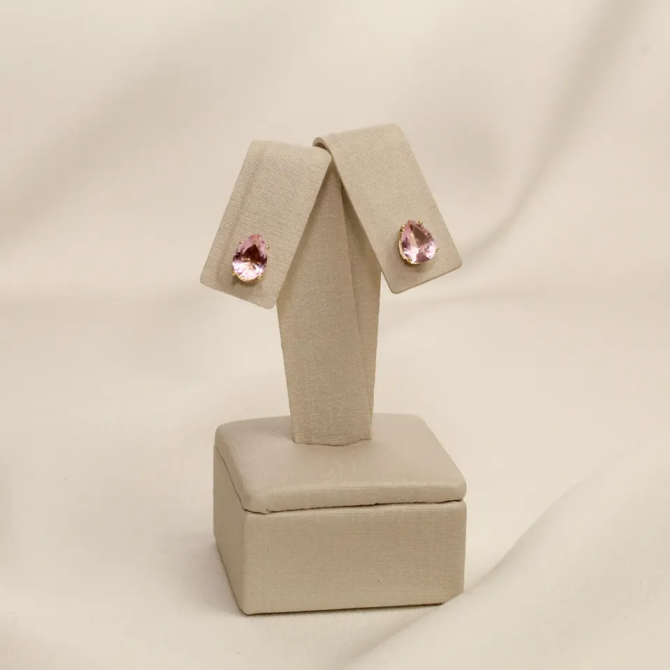 BRINCO PONTO DE LUZ GOTA ROSA BANHO OURO 18K
