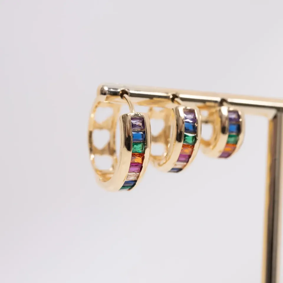 BRINCO ARGOLA NAVETE COLORIDA TRIO M BANHO OURO 18K