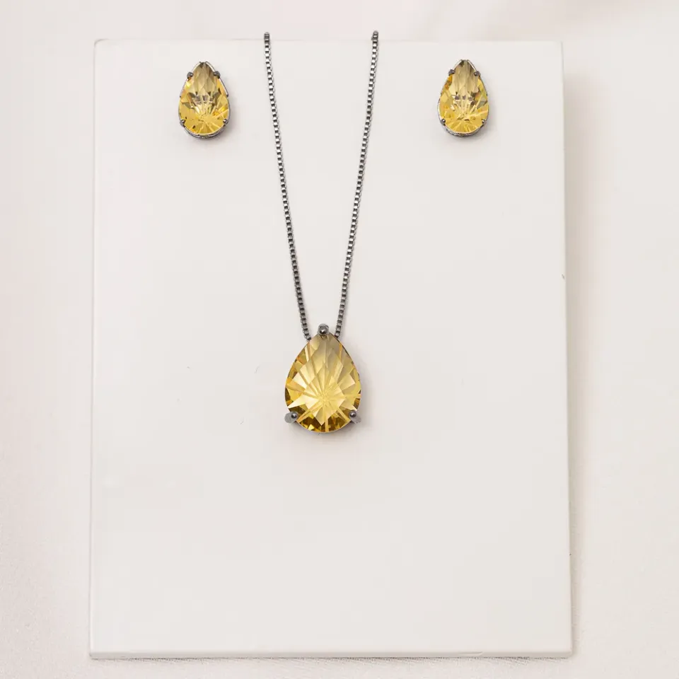 CONJUNTO CRISTAL GOTA AMARELA P BANHO RÓDIO NEGRO