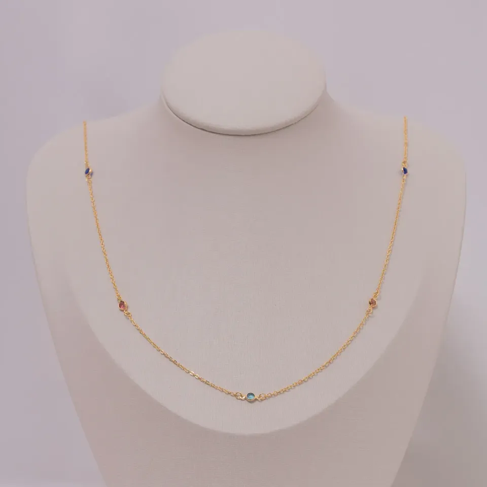 COLAR LONGO ZIRCÔNIAS COLORIDAS BANHO OURO 18K