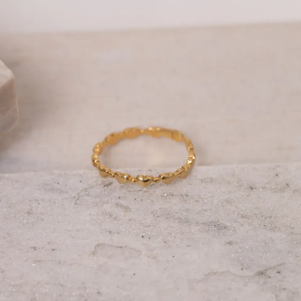 ANEL CORAÇÃO LISO BANHO OURO 18K
