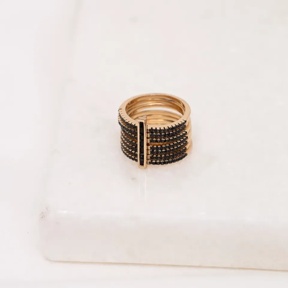 ANEL SETE ANÉIS CRAVEJADO COM ZIRCÔNIA RÓDIO NEGRO