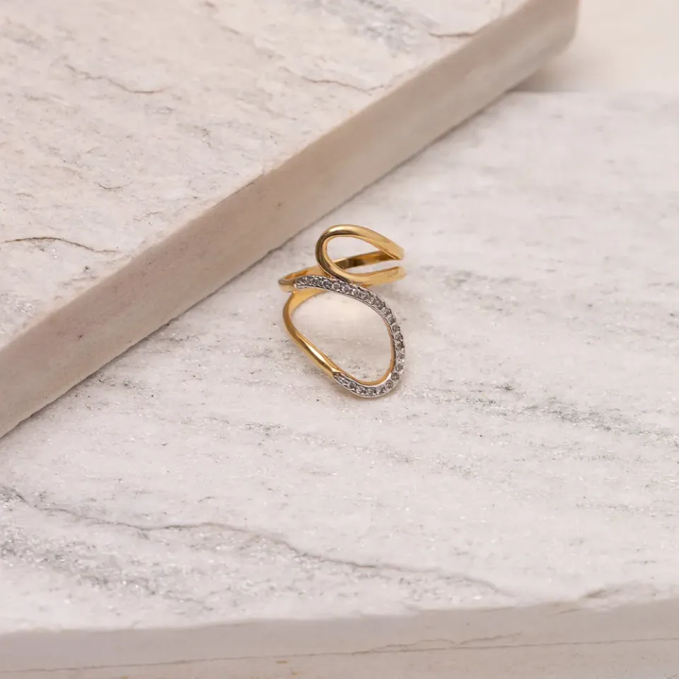 ANEL  ZIRCÔNIA COM RÓDIO BRANCO BANHO OURO 18K