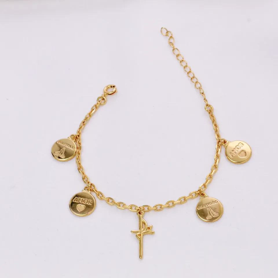 PULSEIRA AMOR, GRATIDÃO E FÉ BANHO OURO 18K