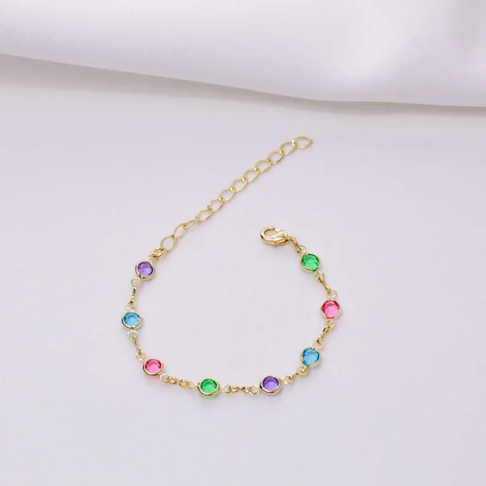 PULSEIRA INFANTIL COLORIDA BANHO OURO 18K