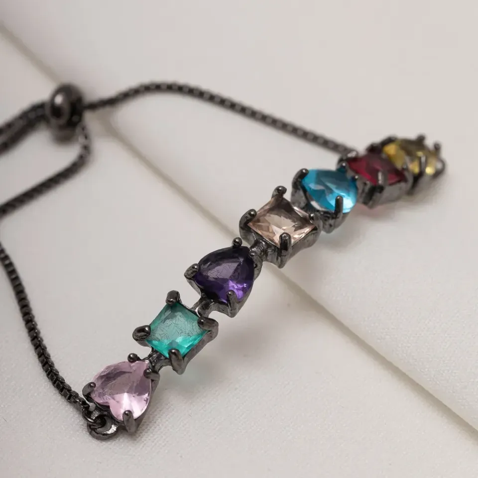 PULSEIRA REGULAGEM COLORIDA BANHO RÓDIO NEGRO