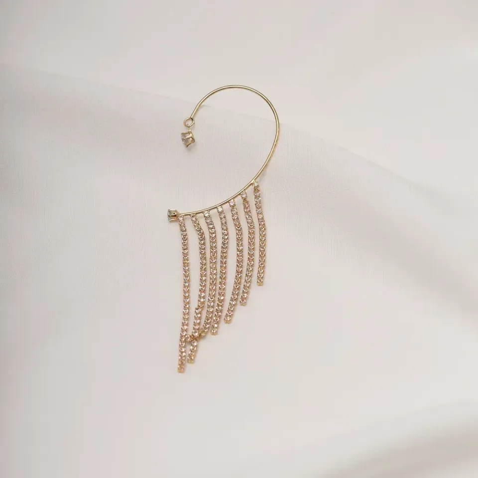 BRINCO FAKE FESTA FRANJA COM ZIRCÔNIAS CRISTAIS BANHO OURO 18K