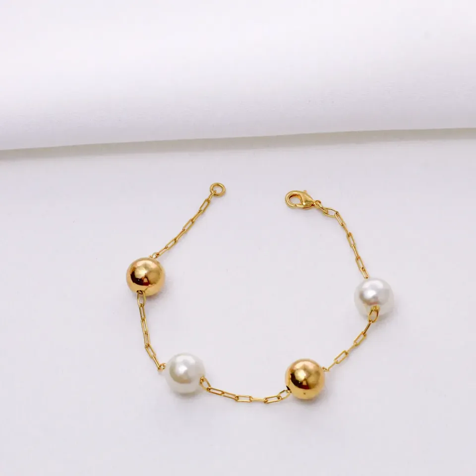 PULSEIRA PERÓLA E DOURADO G BANHO OURO 18K