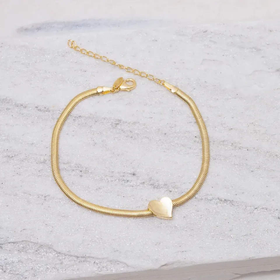 PULSEIRA FIO ALEMÃO COM CORAÇÃO BANHO OURO 18K