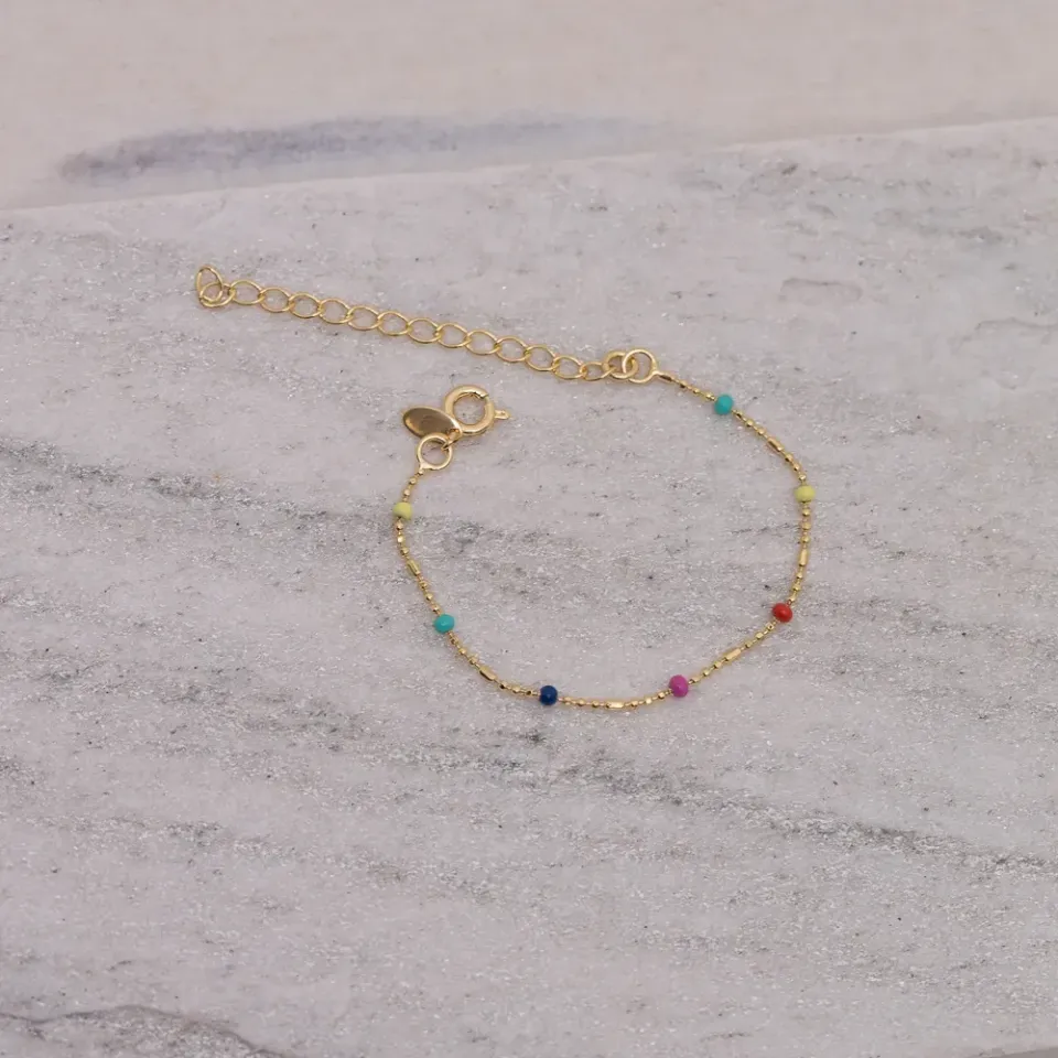 PULSEIRA INFANTIL BOLINHAS COLORIDAS BANHO OURO 18K