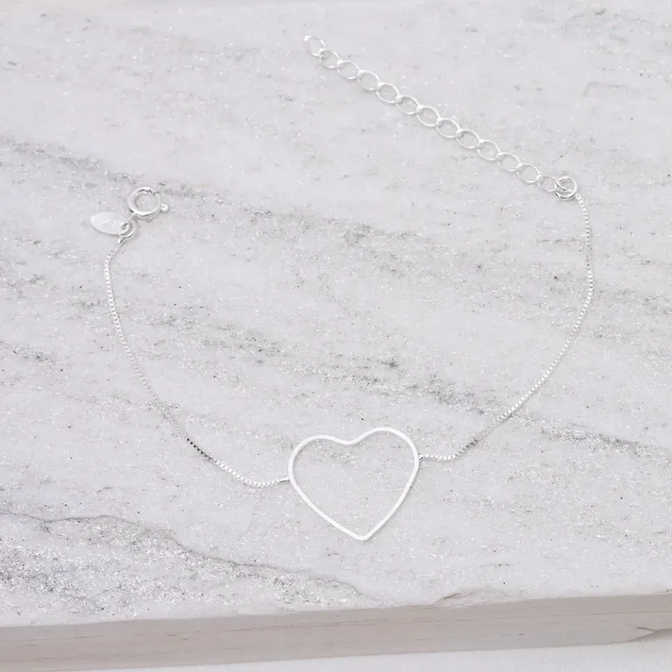 PULSEIRA VENEZIANA COM CORAÇÃO LISO BANHO PRATA