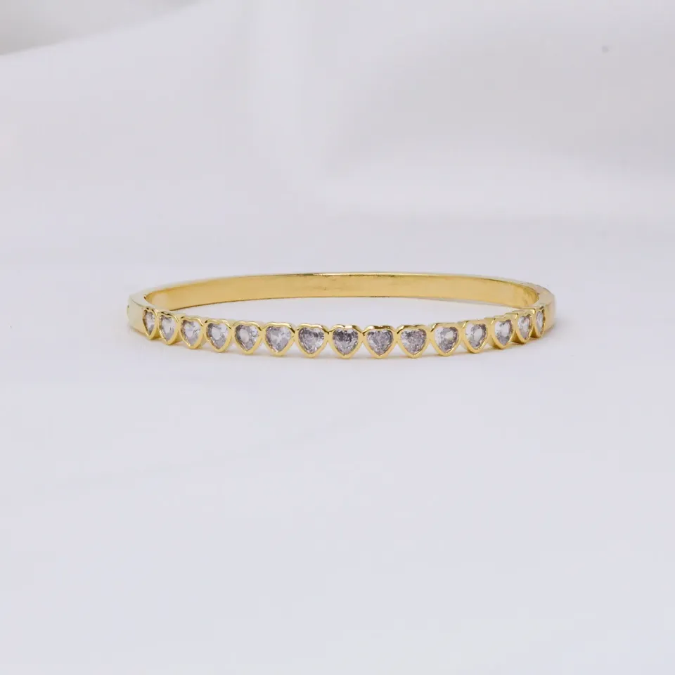 BRACELETE CORAÇÃO COM PEDRAS CRISTAIS BANHO OURO 18K