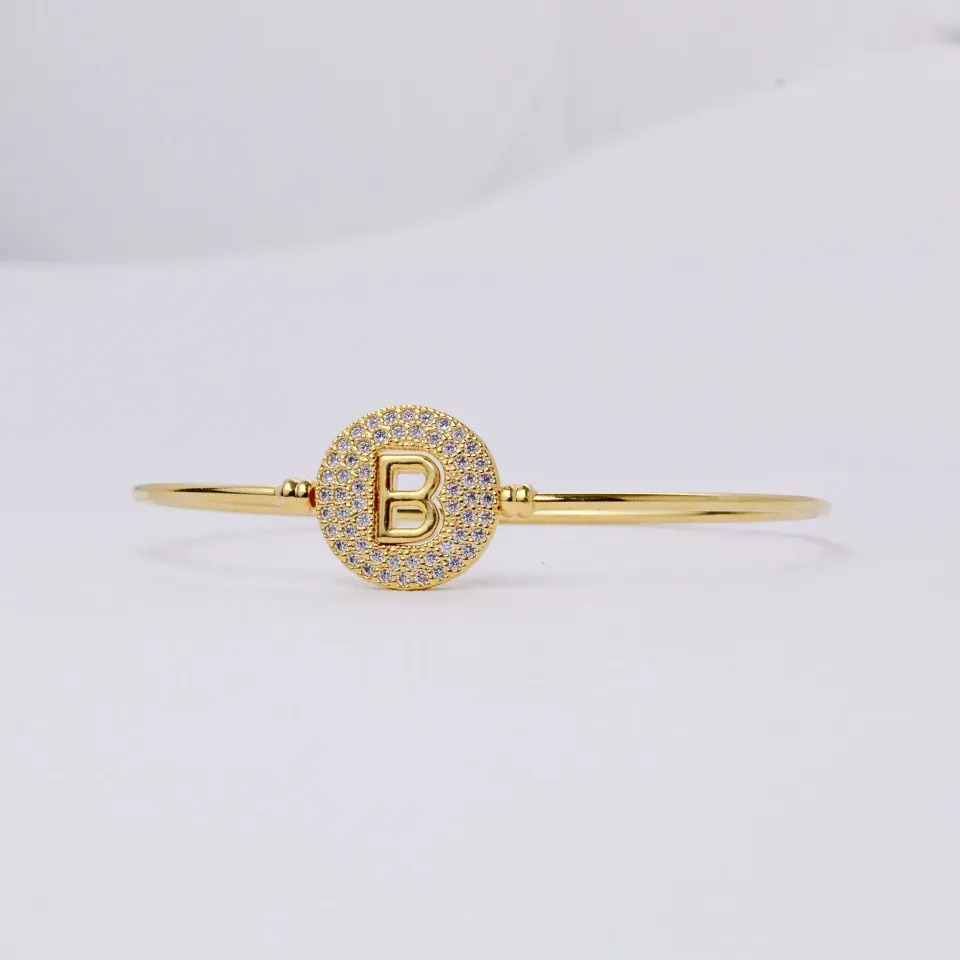 BRACELETE LETRA B COM ZIRCÔNIAS BANHO OURO 18K