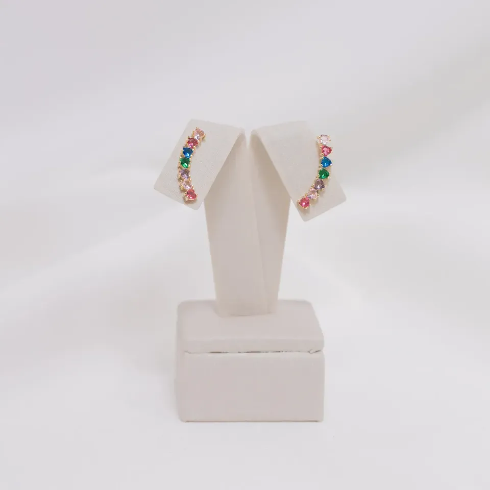 BRINCO EAR CUFF FINO COM ZIRCÔNIAS COLORIDAS