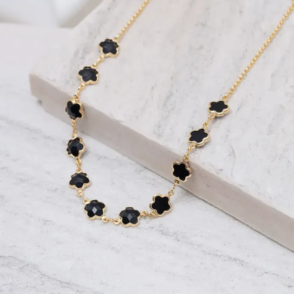 CHOKER VIRGINIA COM PEDRAS COR PRETO P BANHO OURO 18K