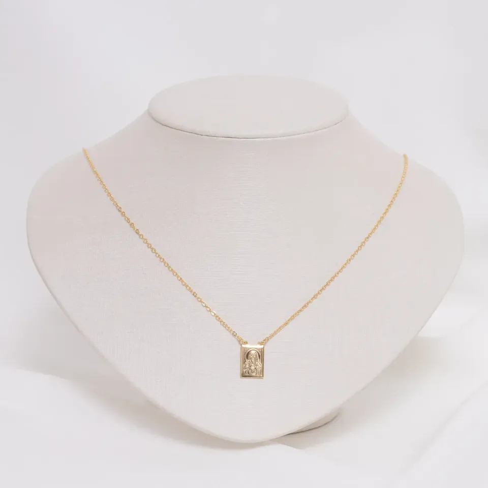 COLAR ESCAPULÁRIO SANTA MARIA E SAGRADO CORAÇÃO DE JESUS G BANHO OURO 18K