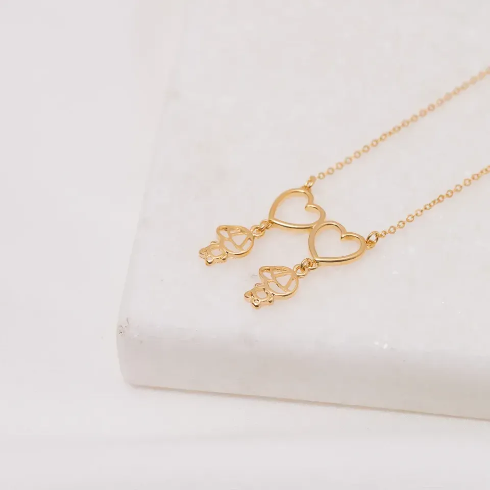 COLAR FILHOS CORAÇÃO DOIS MENINOS BANHO OURO 18K