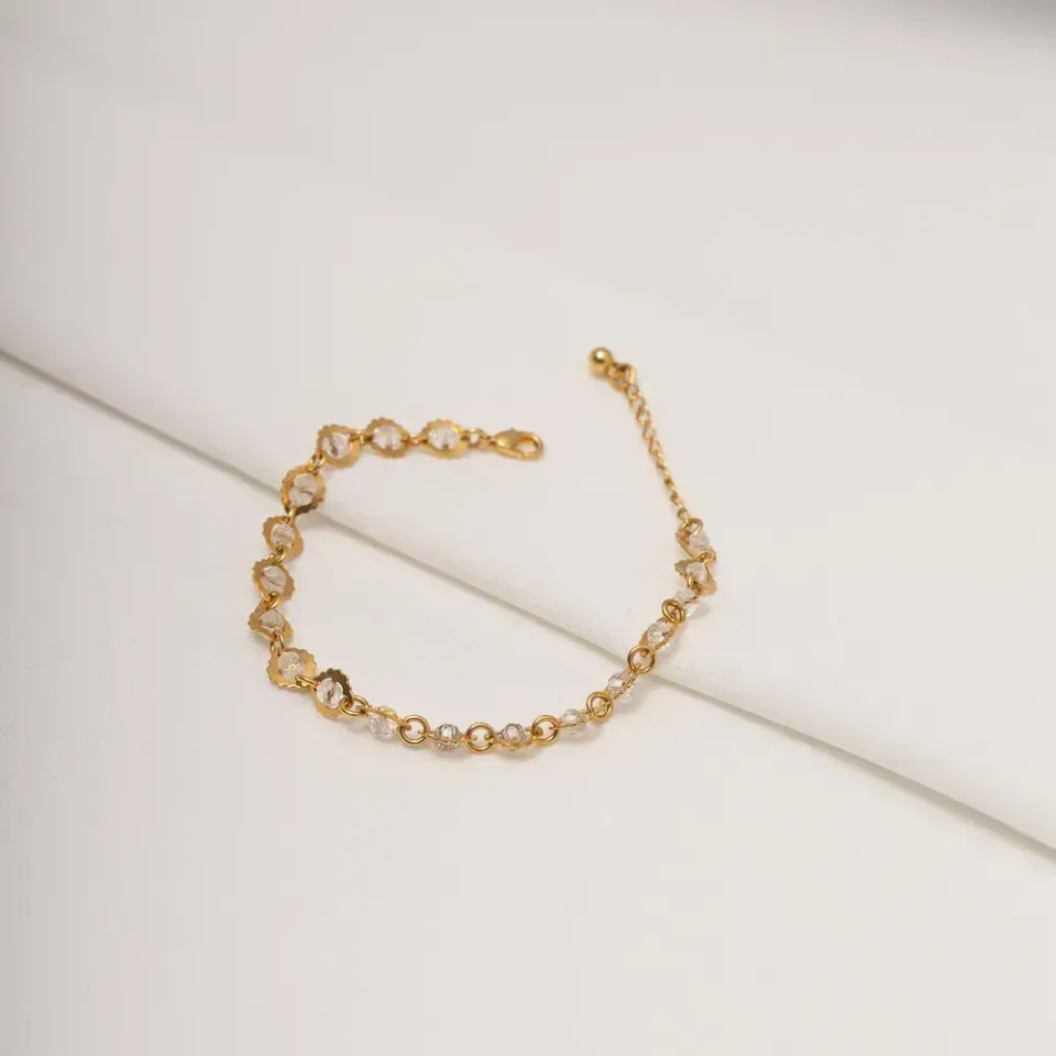 PULSEIRA BOLINHAS COM PEDRAS CRISTAIS BANHO OURO 18K