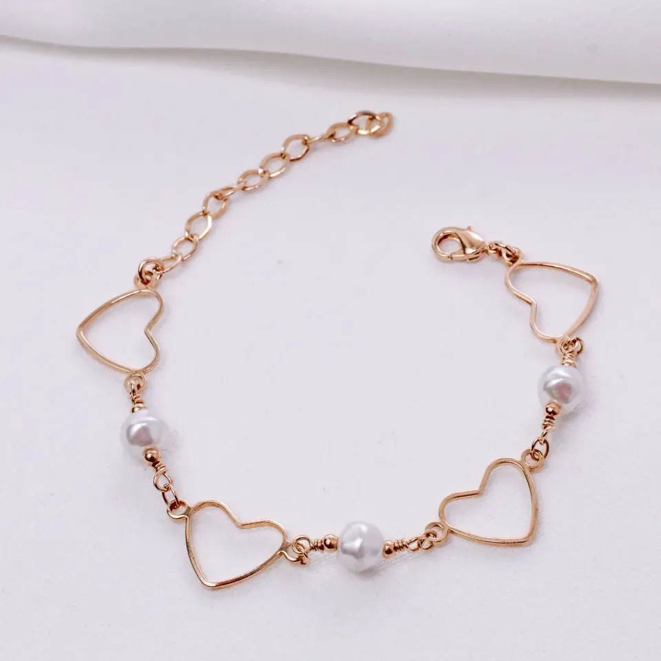 PULSEIRA CORAÇÃO COM PÉROLA BANHO ROSÉ