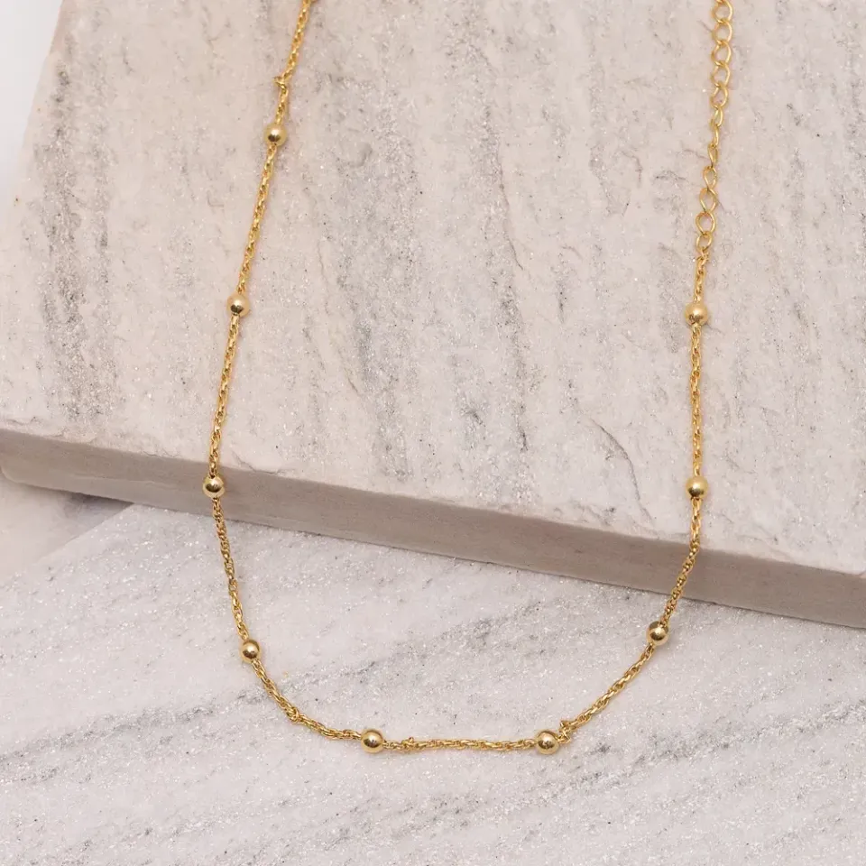 CHOKER BOLINHA CORRENTE CABO DE AÇO BANHO OURO 18K