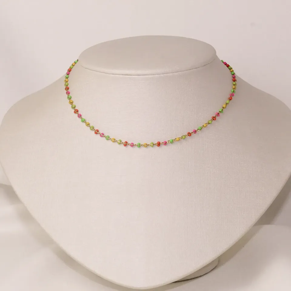 CHOKER BOLINHAS IRREGULARES ESMALTADAS COLORIDAS BANHO OURO 18K