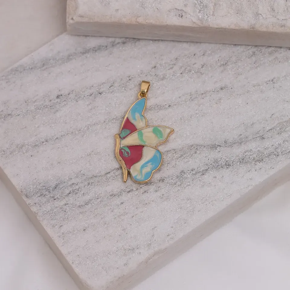 PINGENTE BORBOLETA ESMALTADA COLORIDA BANHO OURO 18K