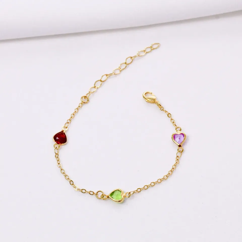PULSEIRA CORAÇÃO COM PEDRAS COLORIDAS BANHO OURO 18K