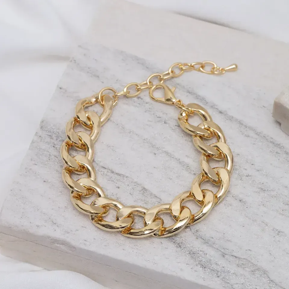PULSEIRA CORRENTE ELO GRANDE BANHO OURO 18K