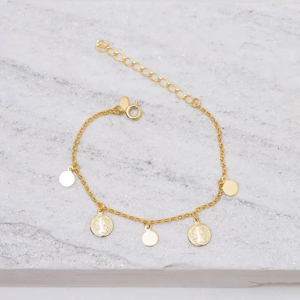 PULSEIRA MEDALHAS SÃO BENTO P BANHO OURO 18K