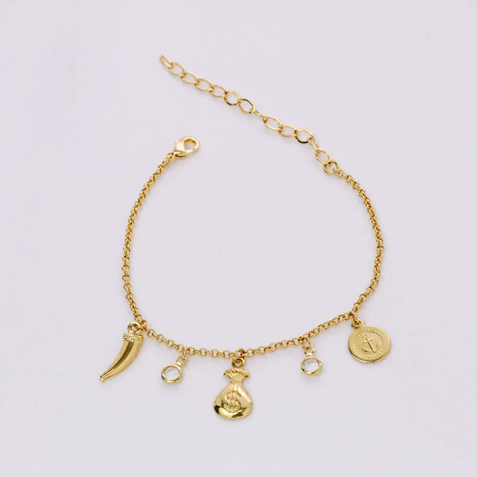 PULSEIRA PINGENTE SORTE BANHO OURO 18K