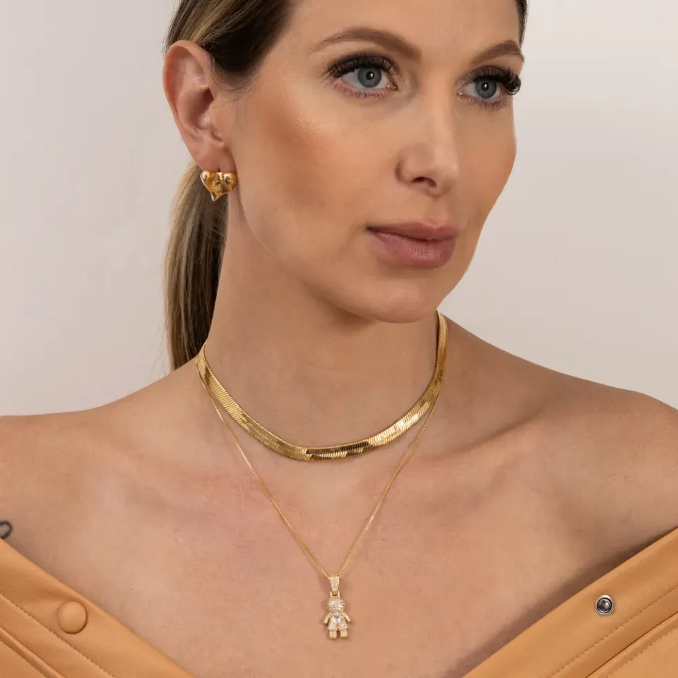 COLAR FILHOS MENINO CRAVEJADO COM ZIRCÔNIAS BANHO OURO 18K