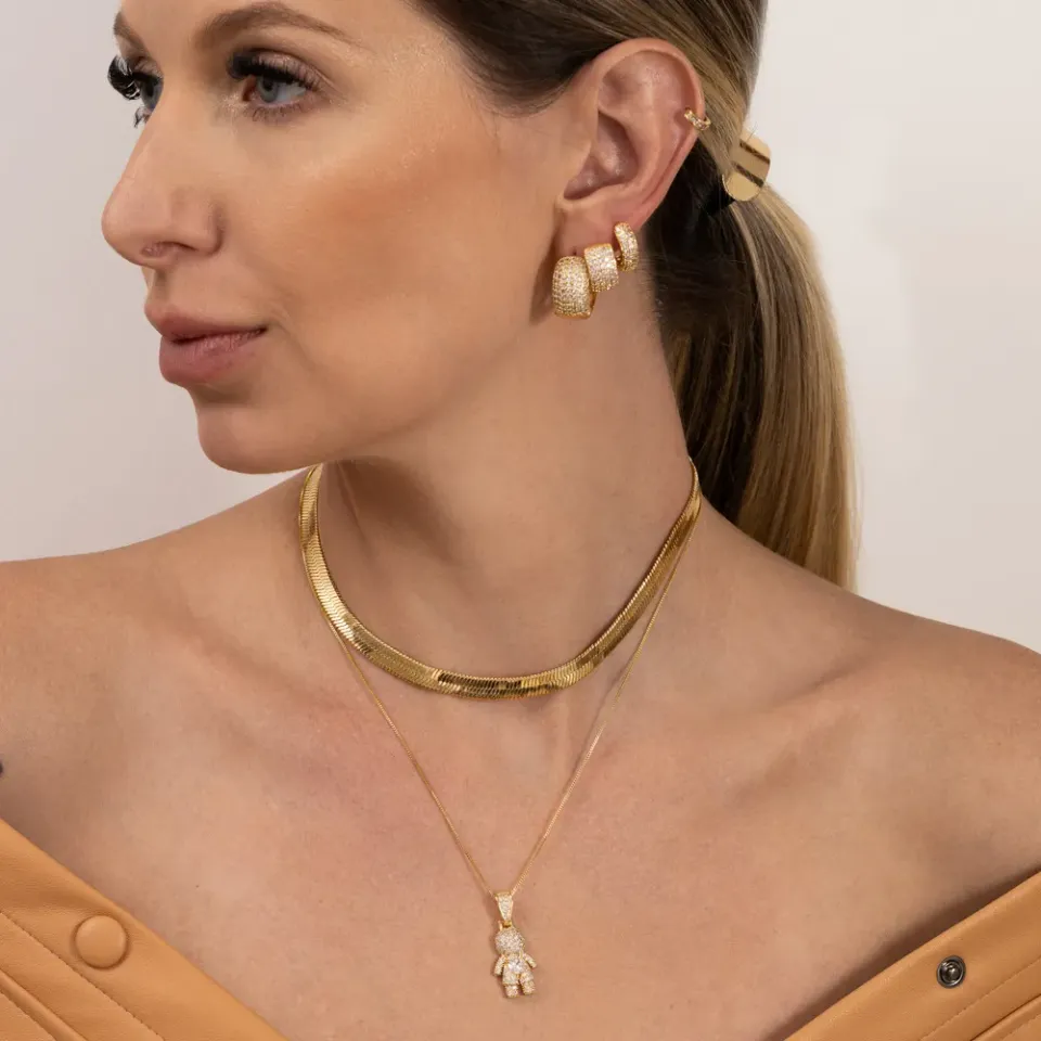 COLAR FILHOS MENINO CRAVEJADO COM ZIRCÔNIAS BANHO OURO 18K