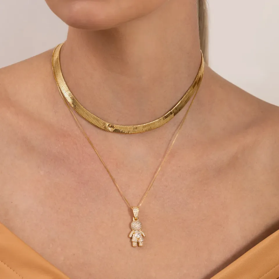 COLAR FILHOS MENINO CRAVEJADO COM ZIRCÔNIAS BANHO OURO 18K