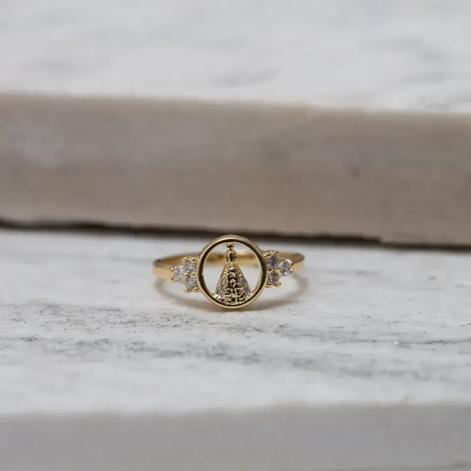 ANEL NOSSA SENHORA COM ZIRCÔNIAS BANHO OURO 18K