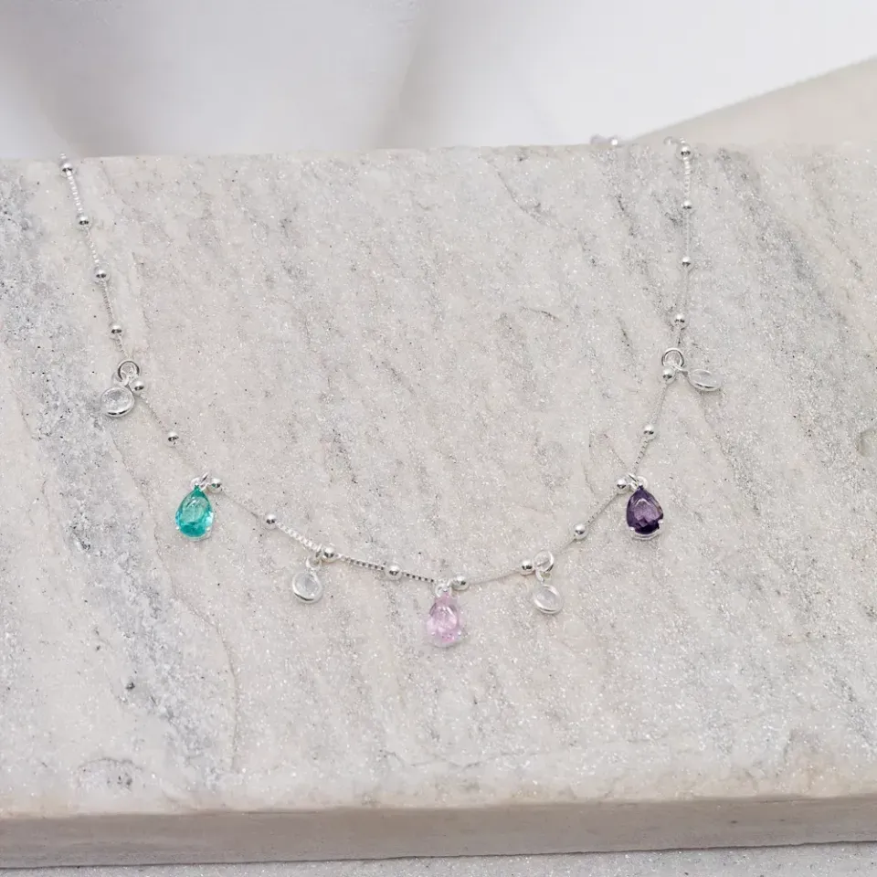 CHOKER BOLINHA COM ZIRCÔNIAS COLORIDAS BANHO PRATA