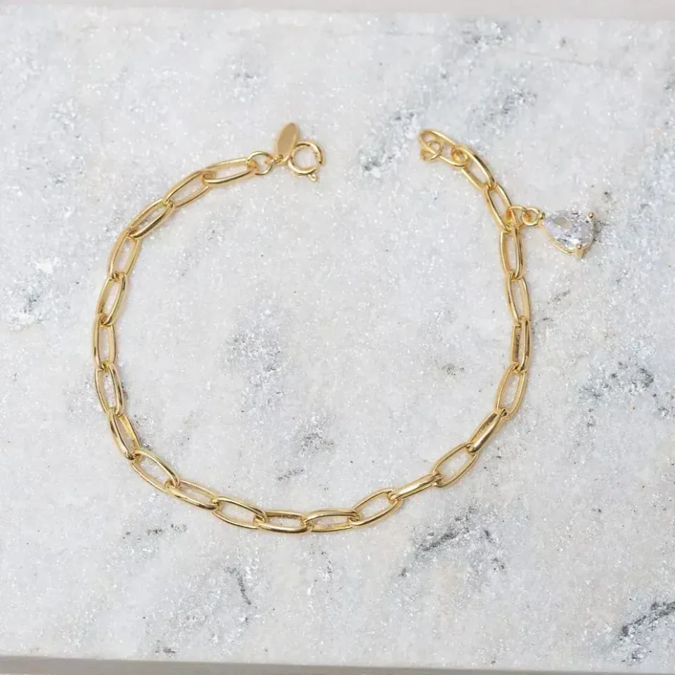 PULSEIRA ELOS CARTIER COM GOTA CRISTAL BANHO OURO 18K