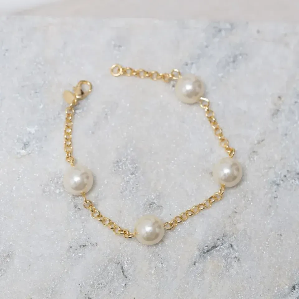 PULSEIRA ELO PORTUGUÊS COM PÉROLAS G BANHO OURO 18K