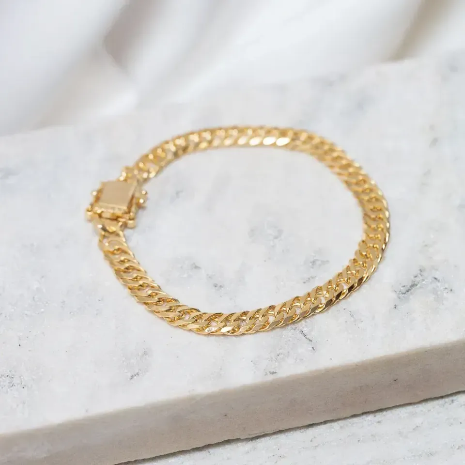 PULSEIRA MASCULINA ELOS GRUMET DUPLOS 7MM BANHO OURO 18K