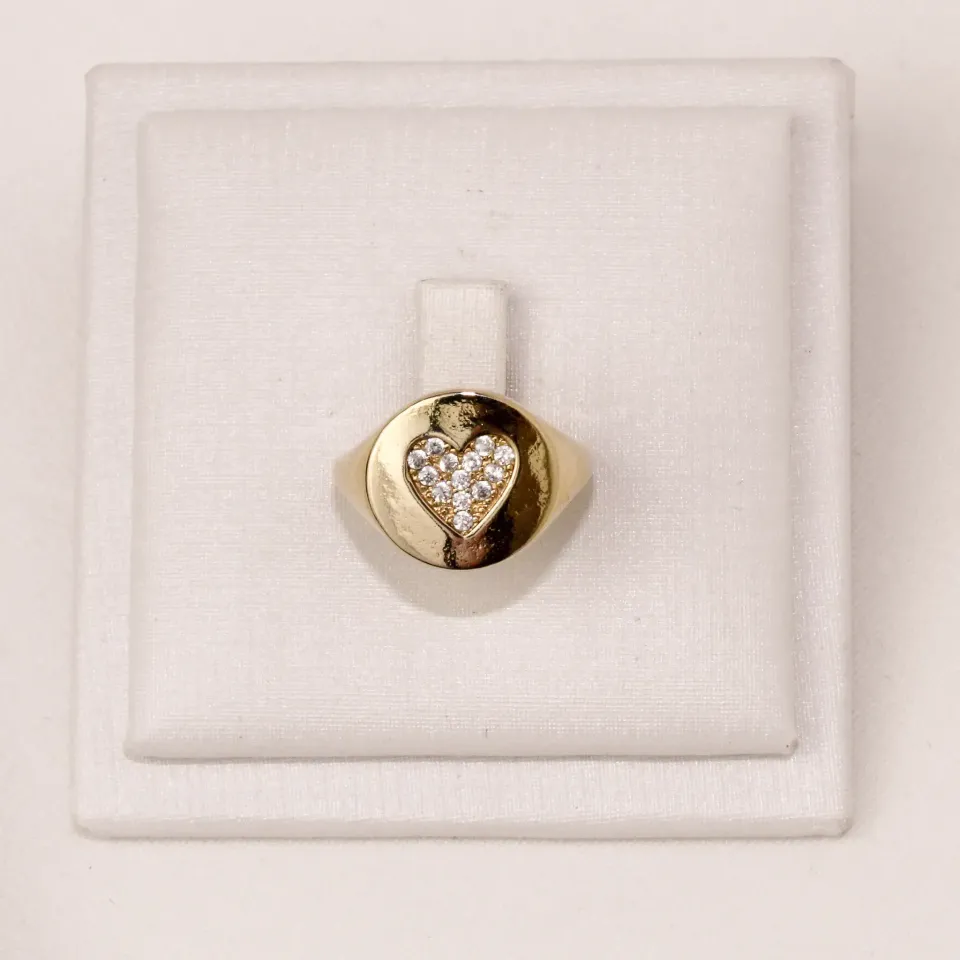 ANEL CORAÇÃO COM ZIRCÔNIA CRISTAL BANHO OURO 18K