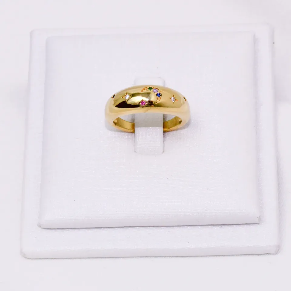 ANEL PEDRINHAS ESTRELAS COLORIDAS BANHO OURO 18K