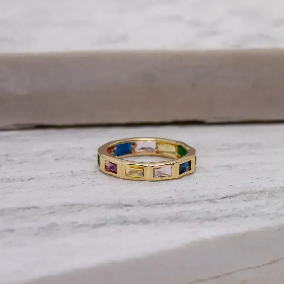 ANEL QUADRADOS COLORIDOS BANHO OURO 18K