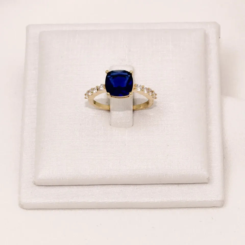 ANEL FORMATURA COM PEDRA AZUL NAVAL BANHO OURO 18K