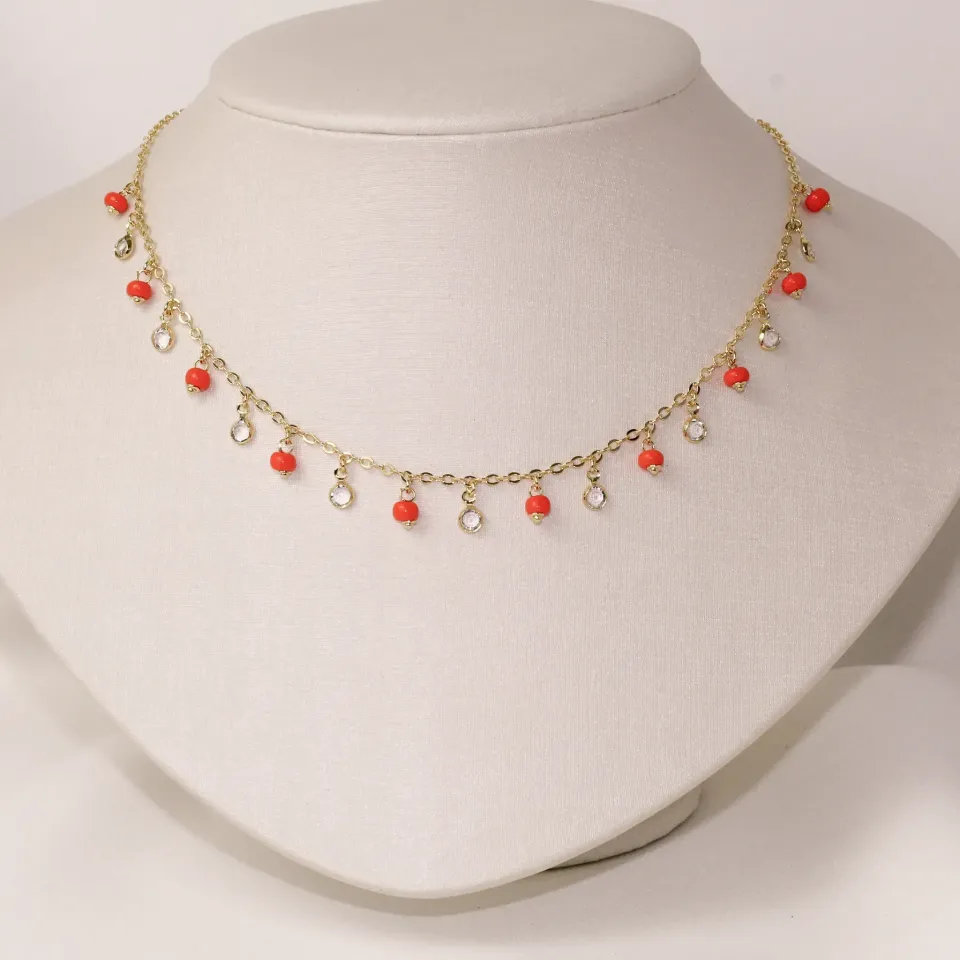 CHOKER COM BOLINHAS LARANJADAS BANHO OURO 18K
