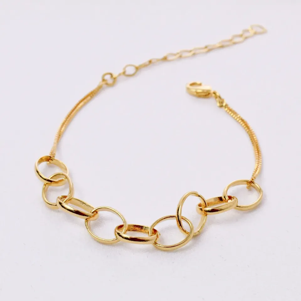 PULSEIRA ELOS OVAIS COM VENEZIANA BANHO OURO 18K