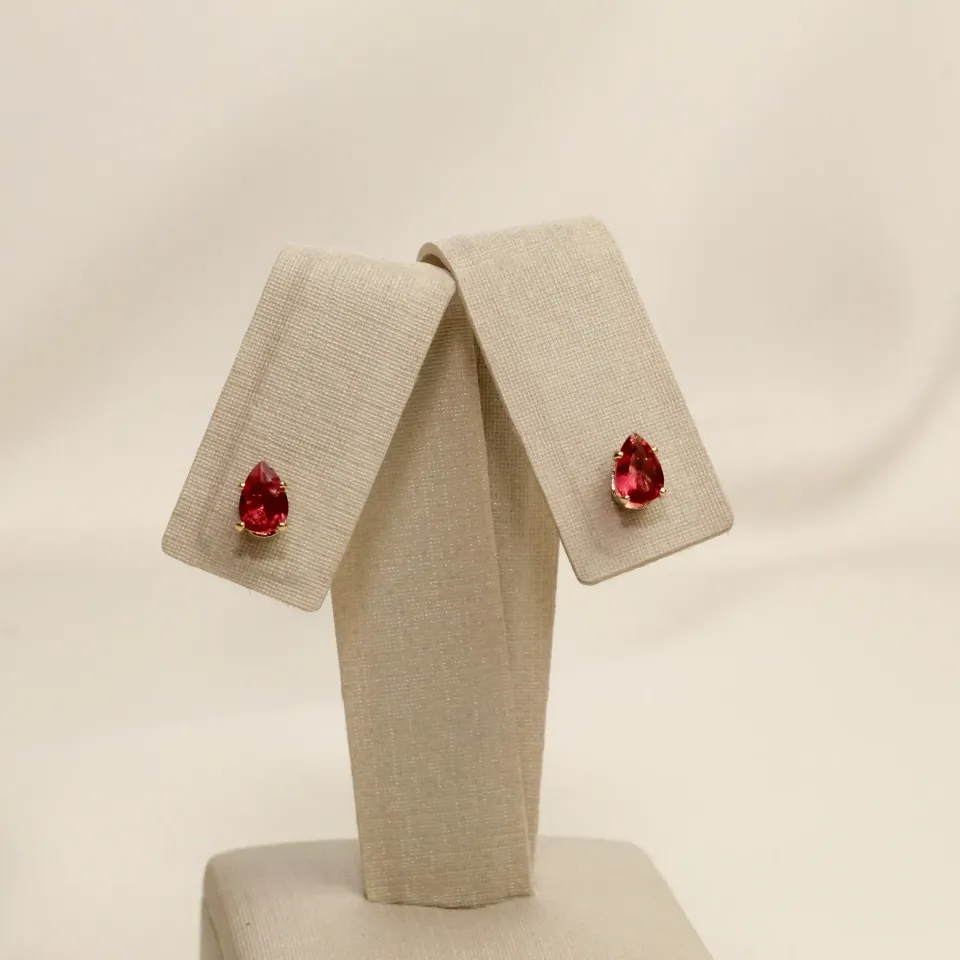 BRINCO PONTO DE LUZ GOTA VERMELHO BANHO OURO 18K
