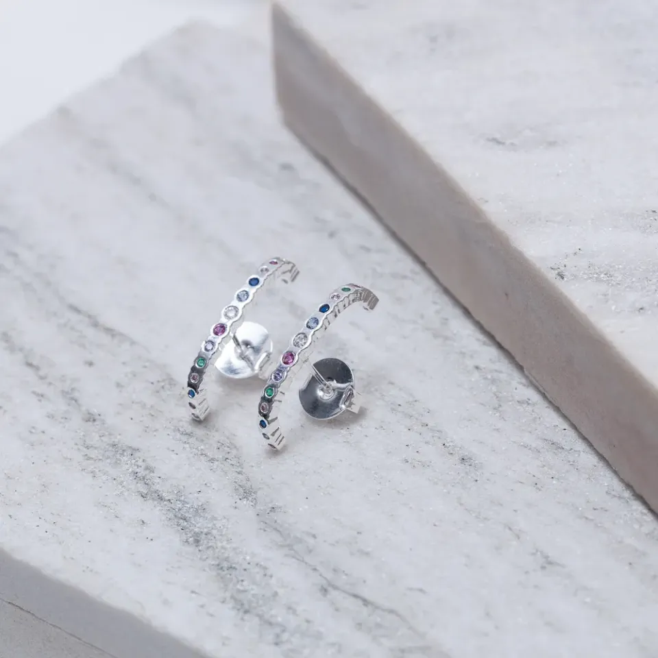BRINCO EAR CUFF COM ZIRCÔNIAS COLORIDAS BANHO PRATA