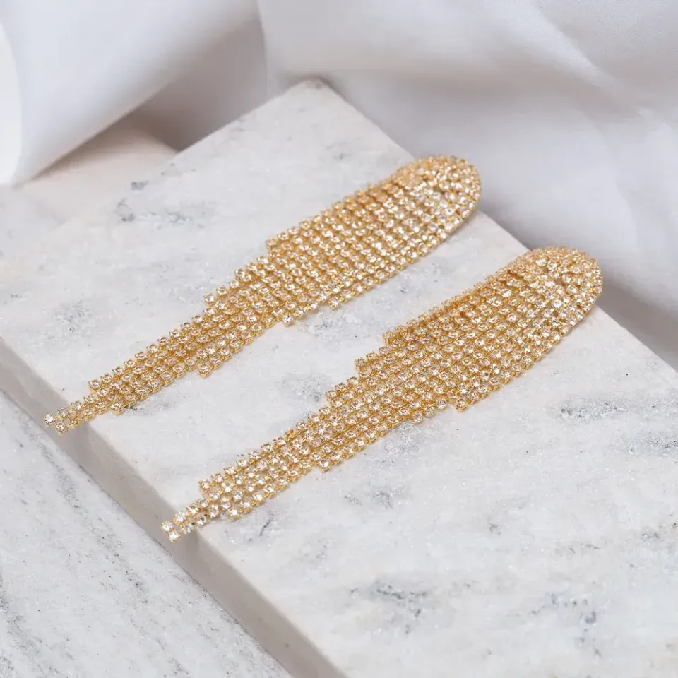 BRINCO FESTA FRANJA DESCONEXA COM ZIRCÔNIAS BANHO OURO 18K