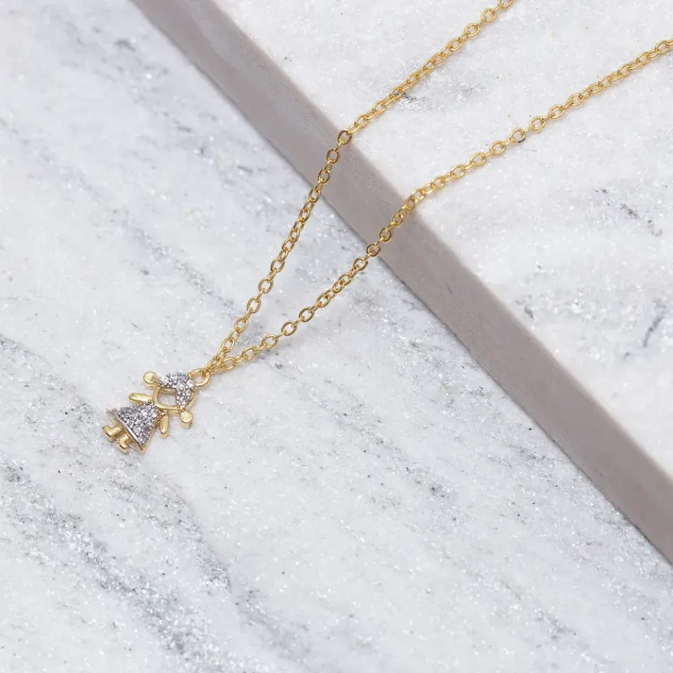 COLAR FILHA COM CANETA RÓDIO BRANCO BANHO OURO 18K