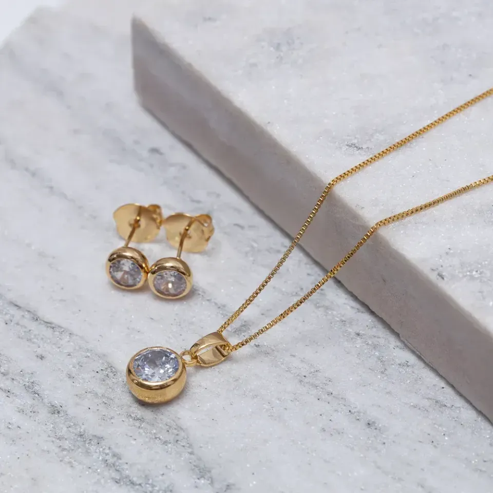 CONJUNTO PONTO DE LUZ M BANHO OURO 18K