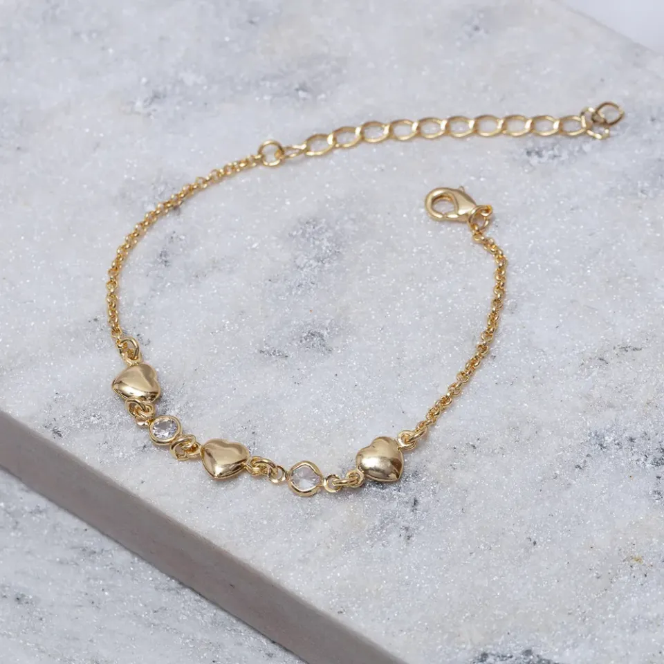PULSEIRA INFANTIL CORAÇÃO COM ZIRCÔNIA BANHO OURO 18K